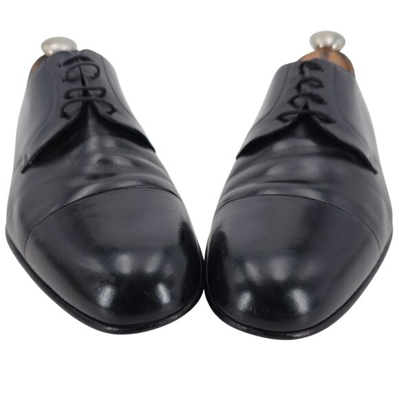 Vintage A. Testoni Men's 8 Italian Black Calf Leather Dress Shoe Cap-toe Oxfords - Picture 10 of 16